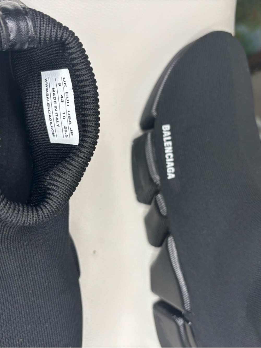 Balenciaga Black Knit Sock Sneakers with White Logo